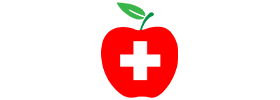 Red apple with a white medical cross and green leaf, logo for Cedar South Chiropractic and Injury Center