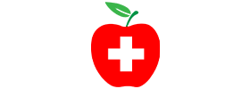 Cedar South Chiropractic and Injury Center's logo, it shows an apple icon with a medical cross in the center and a small leaf on top